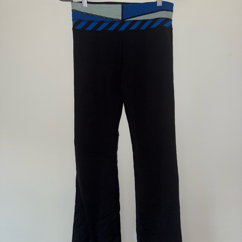 Y2K Lulu Groove Pants Black and Blue Striped waistband